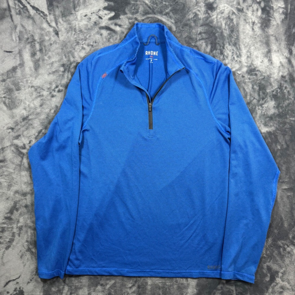 Rhone Sequoia Air 1/4 Zip Pullover Mens M Blue Honeycomb Textured Active Top